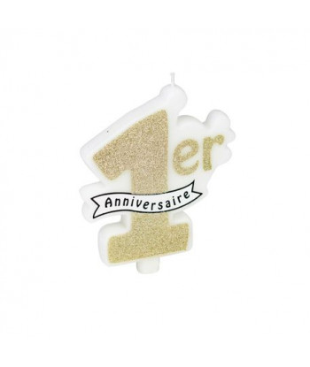 Bougie 1er anniversaire - or