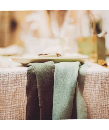 Chemin de table mousseline de coton vert sauge
