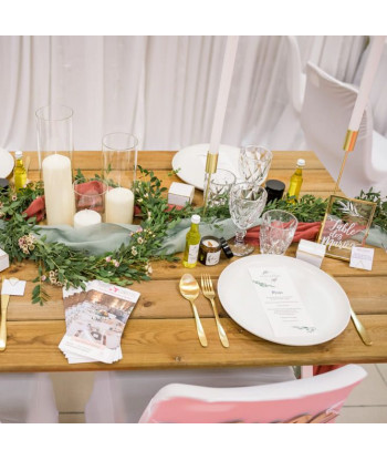 Chemin de table mousseline de coton vert sauge