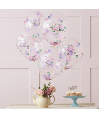 Ballons confettis Happy Birthday (par 5)