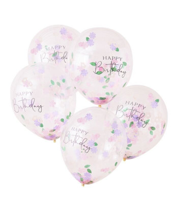 Ballons confettis Happy Birthday (par 5)