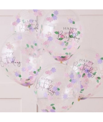 Ballons confettis Happy Birthday (par 5)