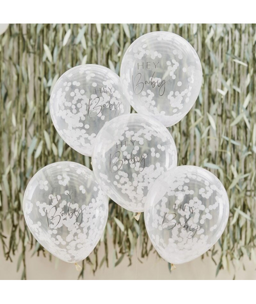 Ballons confettis baby shower Hey Baby x5