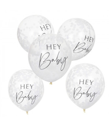 Ballons confettis baby shower Hey Baby x5