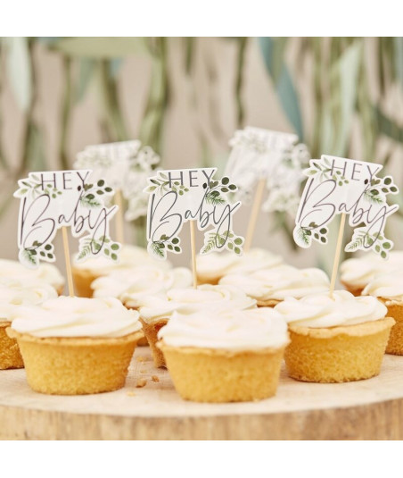 Cupcake toppers baby shower "hey baby"
