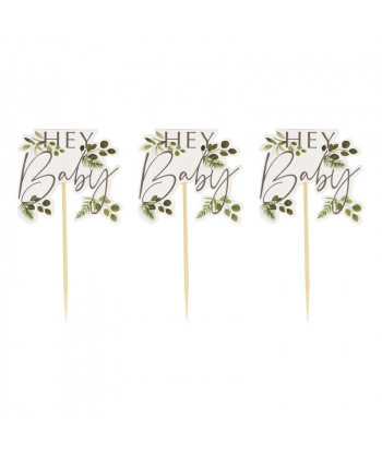 Cupcake toppers baby shower "hey baby"