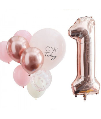 10 Ballons anniversaire 1an Rose Gold et Chiffre  1