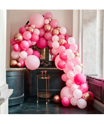 Arche de ballons fuchsia, rose et rose gold