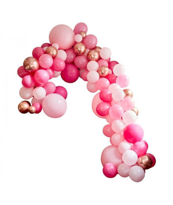 Arche de ballons fuchsia, rose et rose gold