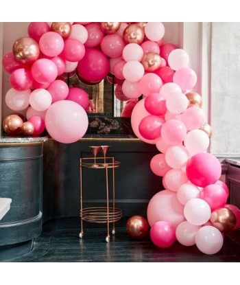 Arche de ballons fuchsia, rose et rose gold