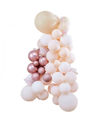 Arche de ballons rose gold et nude avec pampas