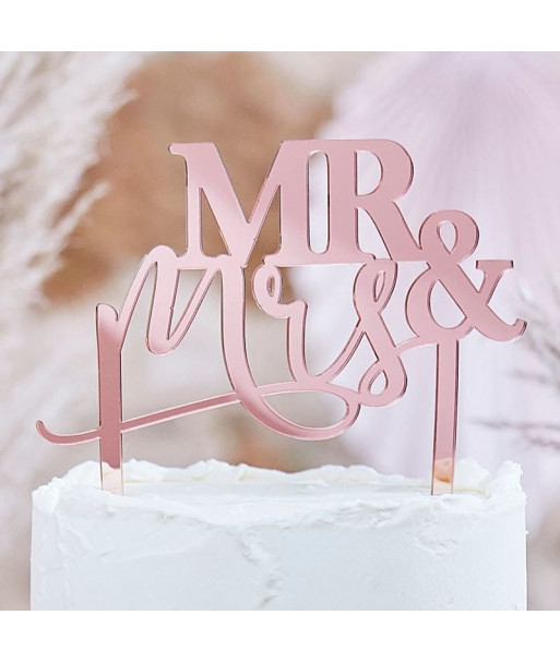 Cake topper mariage en plexiglas rose gold "Mr and Mrs"