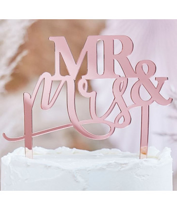 Cake topper mariage en plexiglas rose gold "Mr and Mrs"