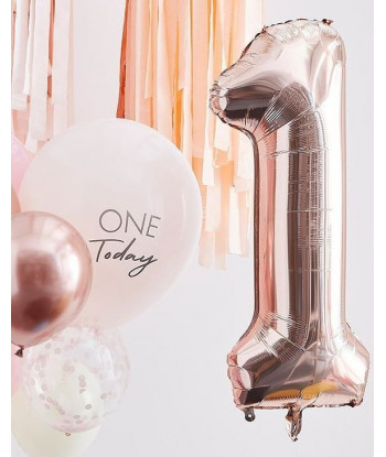 10 Ballons anniversaire 1an Rose Gold et Chiffre  1