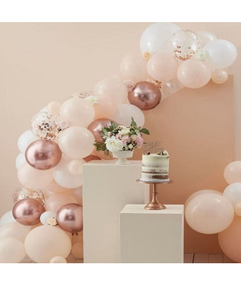 Arche de ballons rose gold, pêche et blanc