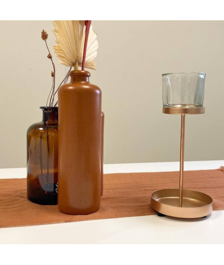 Bougeoir photophore sur pied rose gold