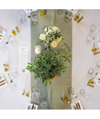 Chemin de table mousseline de coton vert sauge