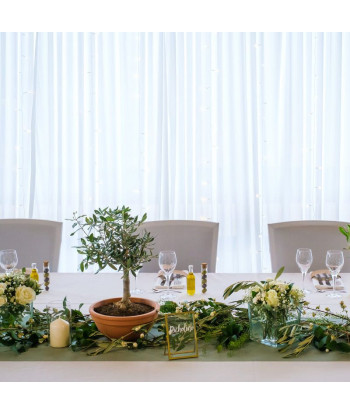 Chemin de table mousseline de coton vert sauge