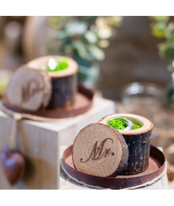 boîtes à alliances rondin de bois MR & MRS