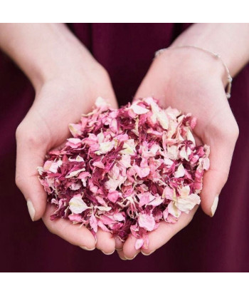Confettis de fleurs séchées biodégradables rose et bordeaux