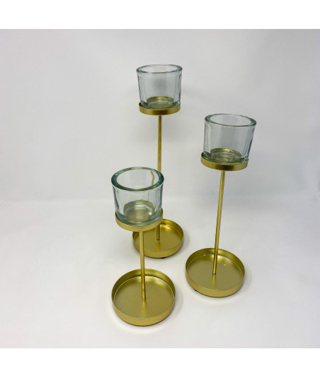 Bougeoir photophore métal or sur pied