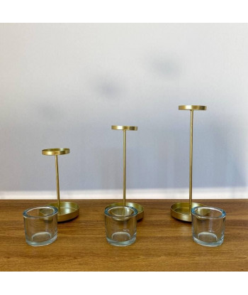 Bougeoir photophore métal or sur pied