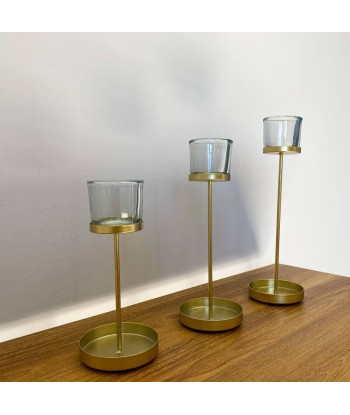 Bougeoir photophore métal or sur pied