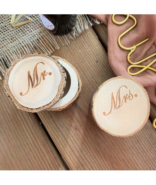 boîtes à alliances rondin de bois MR & MRS