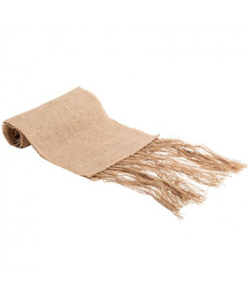 Chemin de table en toile de jute à franges
