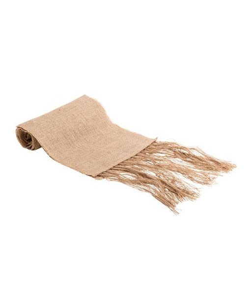 Chemin de table en toile de jute à franges