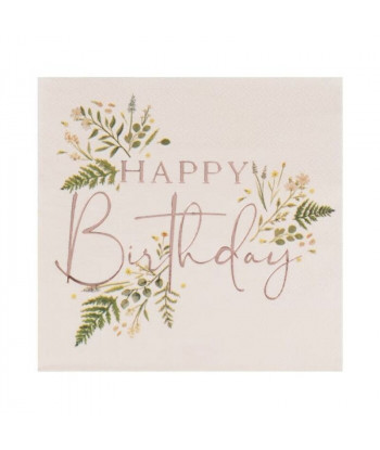 Serviette roses à fleurs Happy birthday