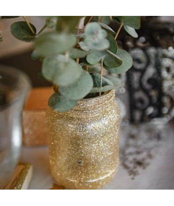 Vase avec paillettes or