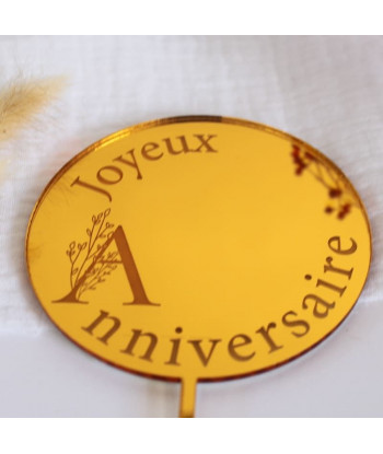 Cake topper "joyeux anniversaire" or
