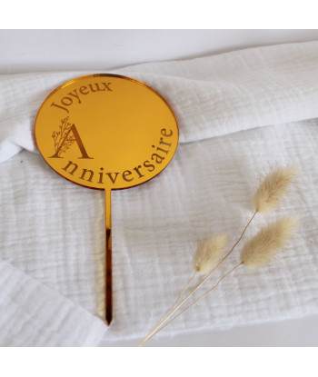 Cake topper "joyeux anniversaire" or