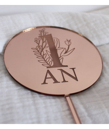 Cake topper 1 an fleuri - rose gold