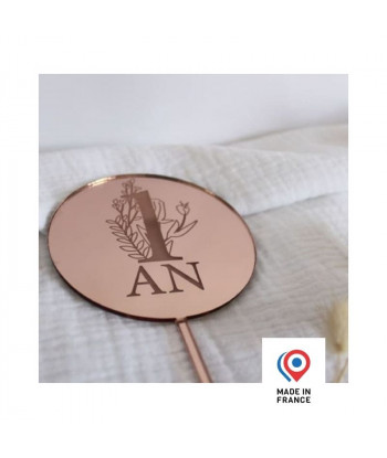 Cake topper 1 an fleuri - rose gold