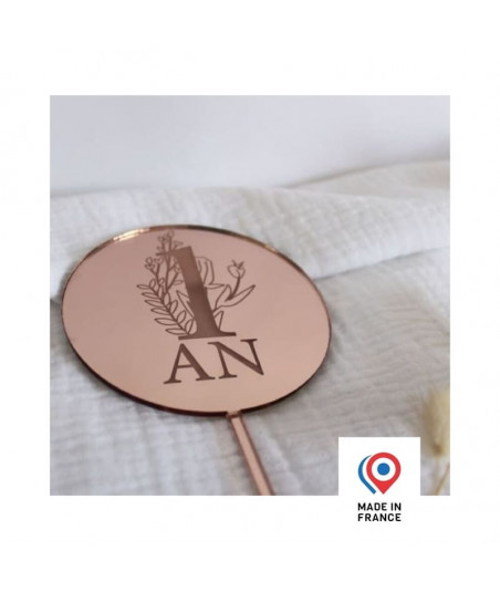 Cake topper 1 an fleuri - rose gold