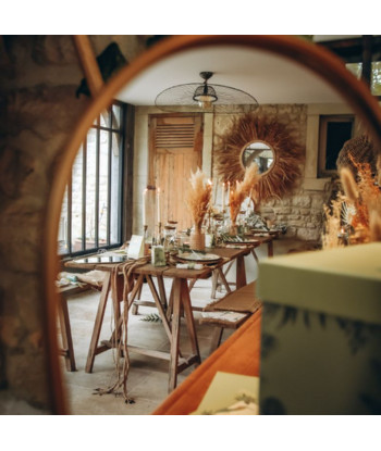 photophore en verre en cannage naturel