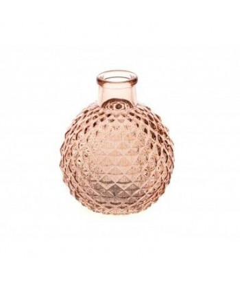 Vase boule en verre cannelé rose poudré