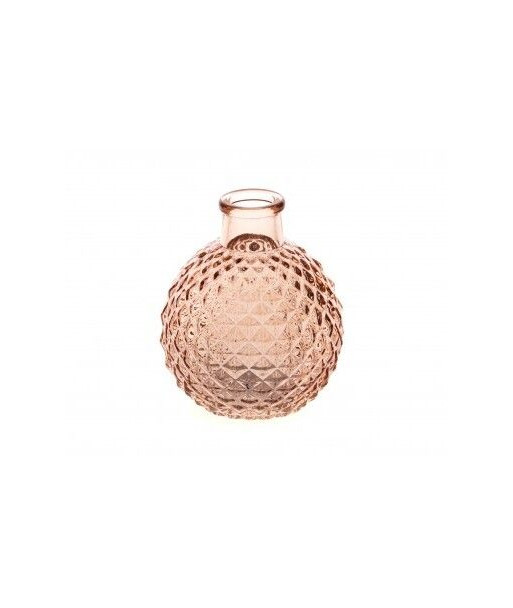 Vase boule en verre cannelé rose poudré