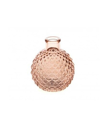 Vase boule en verre cannelé rose poudré
