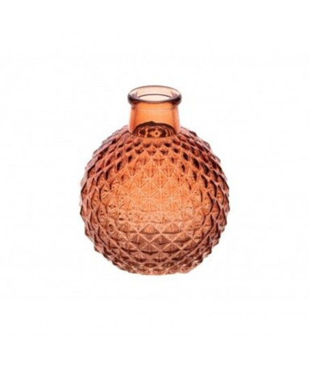 Vase boule en verre cannelé terracotta