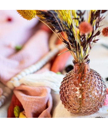 Vase boule en verre cannelé terracotta