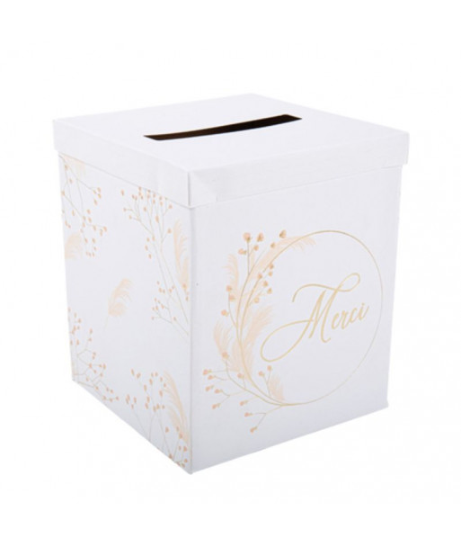 Urne Merci avec pampa et fleurs - blush et or