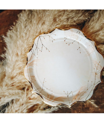 Assiettes jetables pampa et fleurs - blush et or