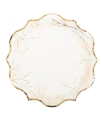 Assiettes jetables pampa et fleurs - blush et or