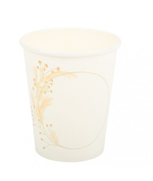 Gobelets beige carton pampa et fleurs blush et or