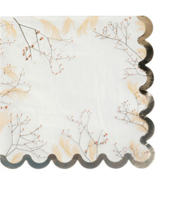 Serviettes jetables pampa et fleurs, blush et or