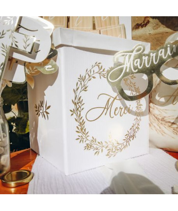 Urne "merci" blanche et or