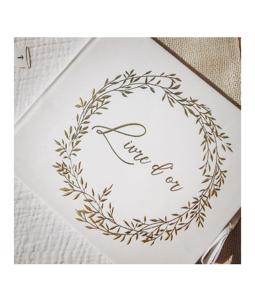 Livre d'or blanc avec couronne végétale or